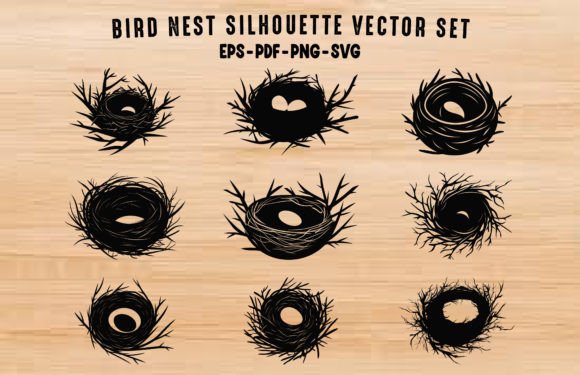 Download Intricate Bird Nest Black Silhouette Set - Black Collection