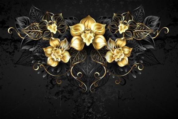 Download Symmetrical Pattern with Black Orchids - Black Collection