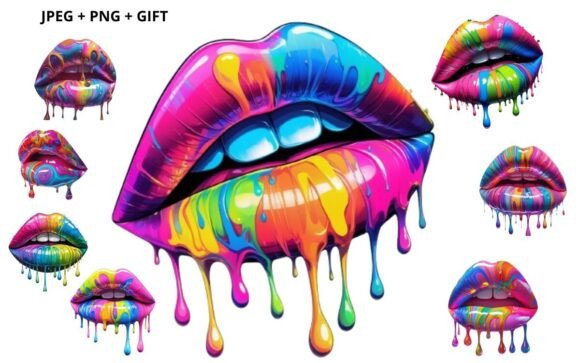 Download Multicolored Dripping Lips - Multicolor Collection