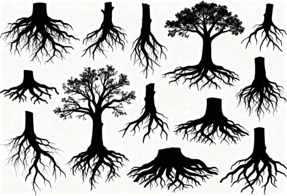 Download Tree Roots Black Silhouette SVG Clipart - Black Collection