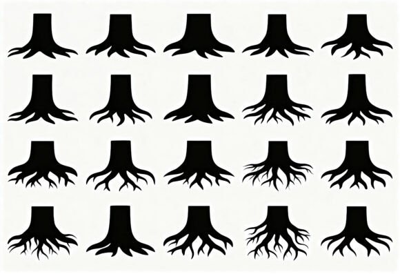 Download Tree Trunk Roots Black Silhouette SVG - Black Collection