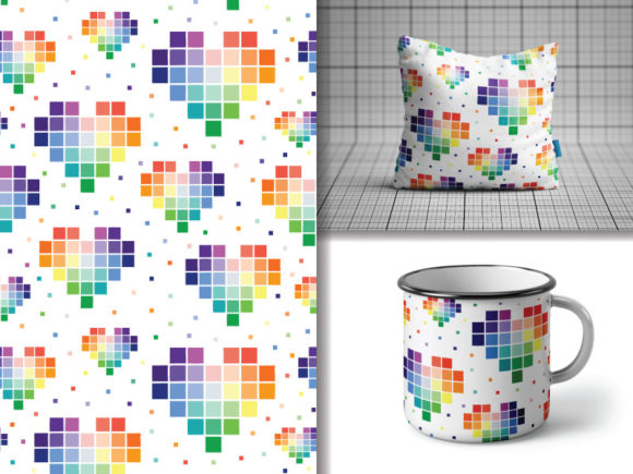 Download Seamless Pattern Multicolor Pixel Heart - Multicolor Collection